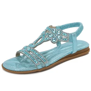 New Large Size Hollow Flat Rhinestone Sandals Comfortable Women’s Sandals