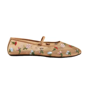 New Large Size Round Toe Mesh Flower Embroidery Ballet Flat Women’s Single Shoes
