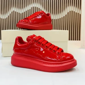 New Men’s and Women’s Solid Color Patent Leather Lace up Fashion Sports Walking Shoes