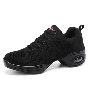 New Model Soft Bottom Breathable Black Knit Mesh Adult Modern Dance Sneaker Sport Women’s Line Dance Shoes Summer Spring