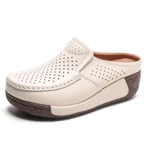 New Models Mules Women’s Patent Cowhide Genuine Leather Shoes Platform Wedge Clogs Summer High Heels Sandals Lady Walking