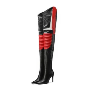 New Over The Knee Women’s Boots with Pointed Slender Heels and High Boots Color Blocking and Warm Women’s Boots