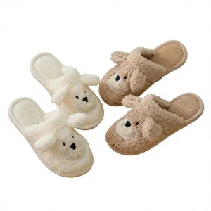 New Plush Cartoon Bear Warm Non slip Wear resistant Winter Women’s Couple Home for Household Indoor PVC Outsole