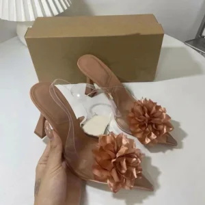 New Pointed Flower Transparent Strap Shallow High-Heeled Back Strap Sexy Slim Heel Fashion Women’s Sandals