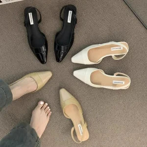 New Pointed-toe Slip-On Solid Mary Jane Low Heel Sandals Sexy Casual Daily Work Shoes for Women