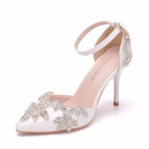 New Rhinestone Glittering Ladies Wedding Shoes Fine Heel Pointed Women High Heels Elegant Non slip Ladies Bridal Shoes