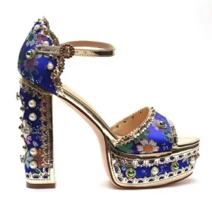 New Rhinestone Unique Pattern Platform Thick Heel Open-toed Women’s Sandals