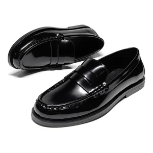 New Round Head Shallow Mouth Women’s Shoes Cowhide Small Leather Shoes British Casual Flat Bottom Loafers Simple Single Shoes
