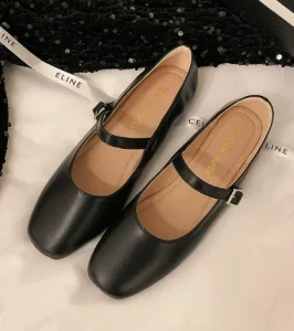 New Season French Style Calfskin Square-Toe Bowknot Ballet Shoes for Women Flat Shoes