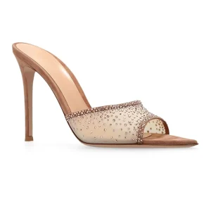 New Sexy Bridal Brown Suede Rhinestone Mesh Pointed Toe Thin High Heel Women’s Shoes With Heels