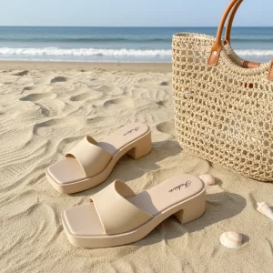 New Slope heeled Slippers Women’s Summer Outdoor Wear Thick soled Non slip Fashion Versatile Mid heel Sandals