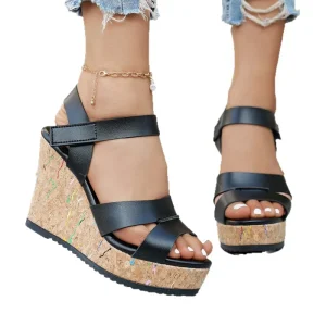 New Spring Summer Lady Sandals Women’s Large Size Shoes Retro Peep Toe Platform Wedge Sandals Waterproof Soles for Women