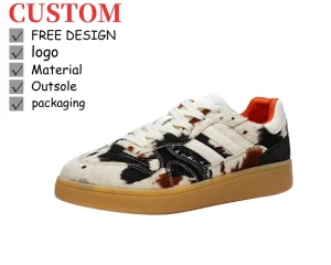 New Spring Women’s Cow Print Horsehair Classic Retro Sports Casual Sneakers Customizable