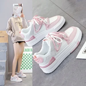 New Spring Women’s White Sneakers Thick Sole Soft Upper Casual Board Shoes Comfortable Versatile for Students Daily Wear