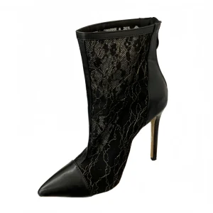 New Spring and Summer Sexy Black Lace Pu Slip On Pointy Stiletto Heel Women Ankle Boots Nightclub Party Shoes Size 35 42