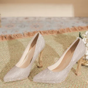 New Style Bridal Shoes Slip On Square Beaded Water Drop High Heels Women’s Thick Heels Waterproof Platform Elegant Shoes