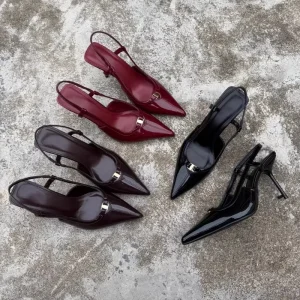 New Style Bright Material Summer Buckle Pointed Shallow Mouth Back Hollow Toe Women’s Anti-Slippery