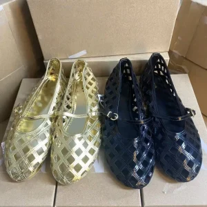 New Style Openwork Mesh Mary Jane Flats for Women Round Toe Mules Shoes
