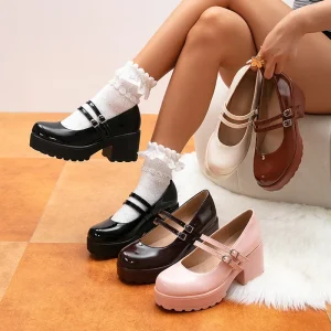 New Style Round Toe Anti Slip Women’s Black Thick Sole Women Pu Leather Loafer Shoes