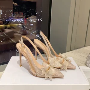New Style Stiletto Pointed toe Wedding Shoes with Glittering Rhinestones Bow at the Back High Platform Sandals