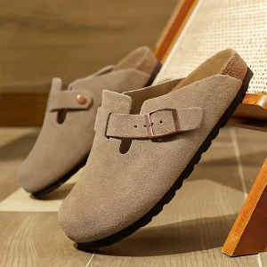 New Style Unisex Custom Mule Shoes Genuine Leather Cork Sole Leather Clog Flat Trendy Slipper Shoes