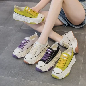 New Style White Sneakers Versatile Thick Top Canvas Retro Women’s Casual Shoes