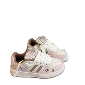 New Style White Sporty Round Toed Lace Up Sneakers Slip Resistant Cushioning Soft Casual Student Shoes for Women