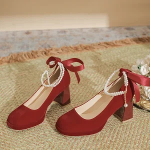 New Style Women’s Closed Toe High Heels Fashion Suede Chunky Dress Wedding Party Pumps Shoes
