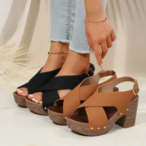 New Summer High Heel Waterproof Platform Sandals Fashion Coarse Heel Cross Strap High Heel Sandals Casual Women’s Sandals