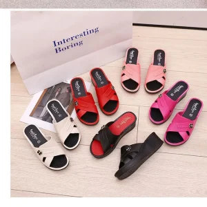 New Summer Outdoor PVC Platform Sandals Women’s Mid Heel Round Toe Open Back Slip On Closure Home