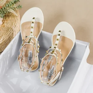 New Summer Outdoor Women’s Flat Sandals British Style Ladies Casual Roman Flats Stylish Rivet Design Work and Party 41 43
