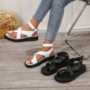 New Summer PU Thick Sole Roman Style Belt Buckle Outdoor Casual Shoes Beach Zandalias Women’s Sandals for Women and Ladies