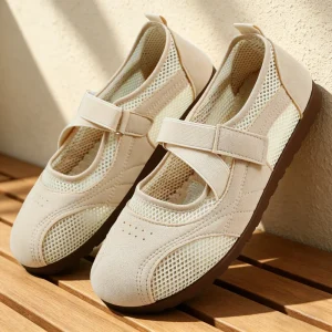 New Summer Solid Sports Mary Jane Flats Breathable Hollow Mesh Thin Sole Casual Women’s Shoes