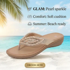 New Summer Women’s Beaded Pearly Sandals Slippers Shoes Women Ladies Flats Sandals Flip Flop Casual Flat Slingback Sandals Shoes