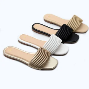 New Summer Women’s Sandals Fashion Solid Color Splicing Stripes Non slip Women’s Flat Slippers