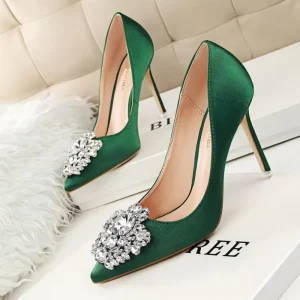 New Water Crystal Thin Heels Slip On Solid Women’s Sexy High Heel Office Formal Dress Shoes 10cm