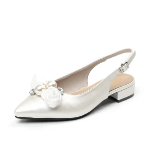 New White Women’s Wedding Shoes with Thin Heel and Shallow Mouth Design and Empty Heel Sandals