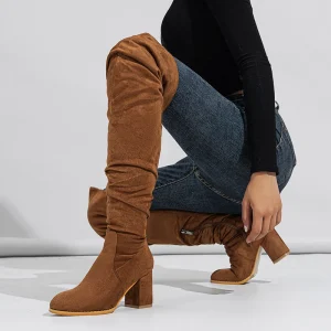 New Winter Zipper Women Over the Knee Boots Fashion Flock Square Heel Shoes Thigh High Long Botas De Mujer 35 42