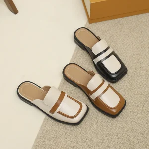 New Women Casual Half Shoes Trendy Flat Slip on Loafers Femme Elegant Square Toe Shoes