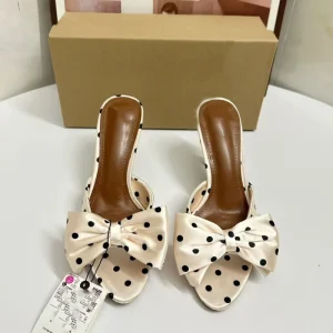 New Women Elegant Polka Dot Bow Knot Summer Open Toe Ladies Shoes Slipper Pump Heeled Dress High Heels Sandals Shoes