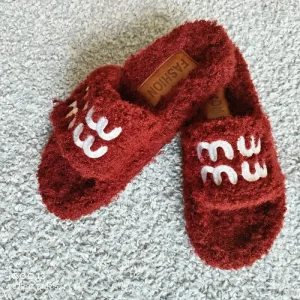 New Women Indoor Open Toe Fur Slides Crystal Slippers with Fur Leopard Fur Sleeping Slippers