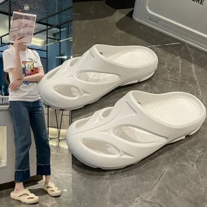 New Women’s Breathable Lightweight Half Slip Anti Slip Platform Sandals Slip On Summer Wear Resistant