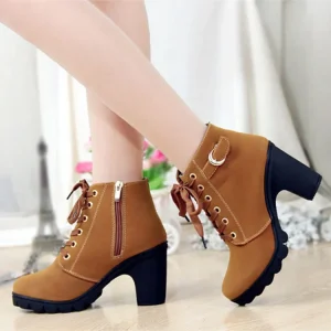New Women’s Casual Boots High Heeled Thick Soled Short Boots with Thick Heeled Platform Toe