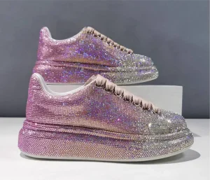 New Women’s Casual Gradient Walking Sneakers Full Diamond Pattern Thick Bottom Multifunctional Upper