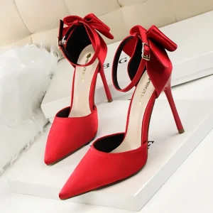 New Womens Formal Korean Sweet Beauty Shoes Thin Heel High Heel Low Cut Pointed Toe Velvet Hollow Design Back Buckle