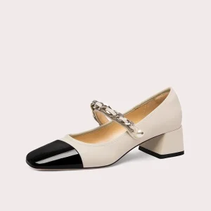 New Women’s French Square Head Mary Jane Shallow Single Lace with Fashionable and Versatile Wide Large Women’s Shoes