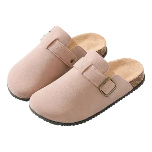 New Women’s Men’s Lightweight Suede Leather Closed Toe Outdoor Flat Slipper Clogs Mules Comfortable Soft Buckle