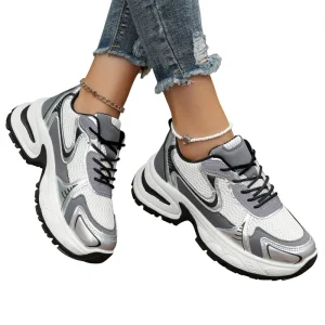 New Women’s Platform Casual Fitness Walking Shoes Breathable Lace up Fashion Trends Outdoor Height Increasing Sneakers