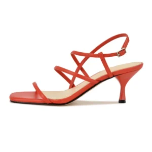 New Women’s Red Stiletto Sandals Square Toe Cross Straps Ankle Strap Party Dress Shoes