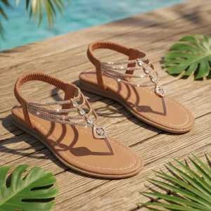 New Women’s Sandals Women’s Slippers Women’s Diamond Decorated Summer Sandals Rhinestone Flat Sandals Flat Heel Sandals